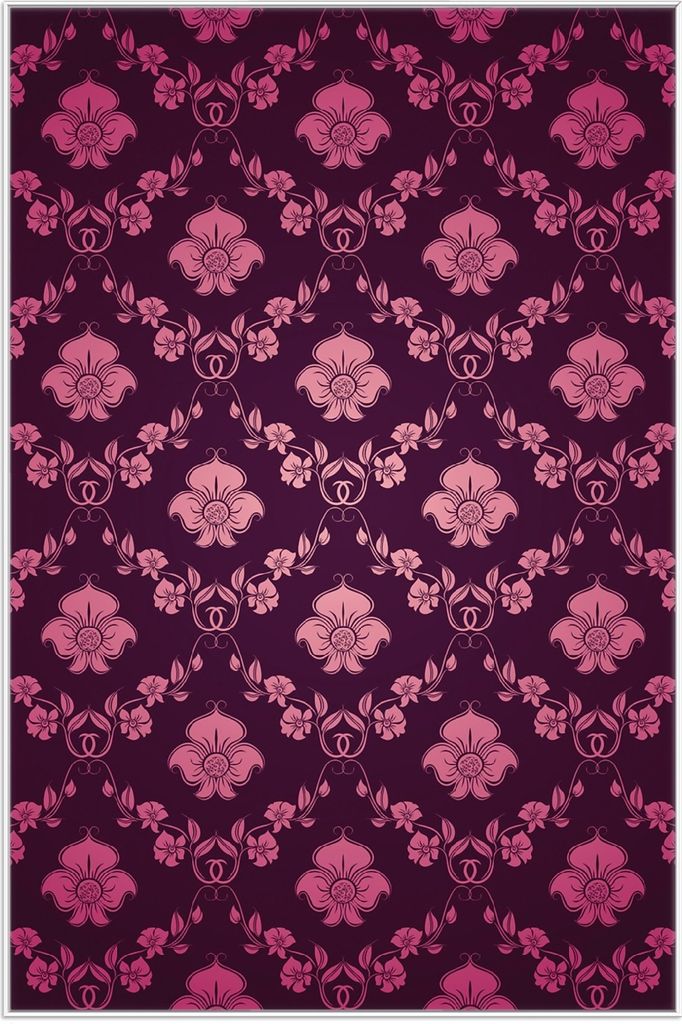 Wallario Wandbild Blumenmuster Damast in pink lila, Größe: 61 x 91,50 cm, Poster mit weißem Aluminiumrahmen