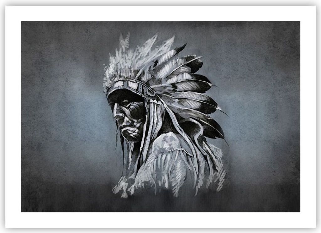 Poster - Poster ohne Rahmen - Inder Feder Mann - 70x50 cm - Wand Bild - Wanddeko - Wandbilder - Kunstposter - Wandposter - Bilder - Kunstdruck - Wa...