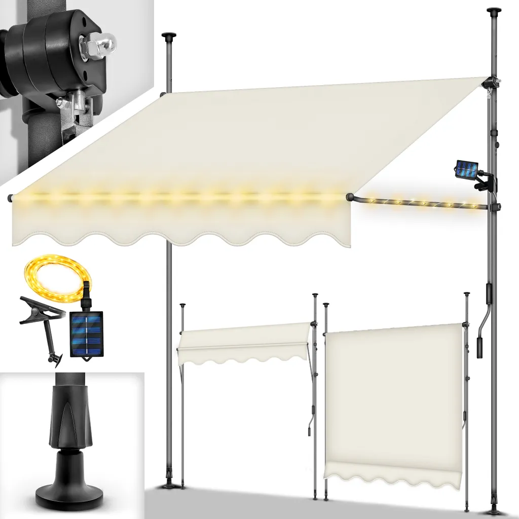 Tenda Balcone tillvex 350cm Sabbia: No Fori, LED Solari, Manovella