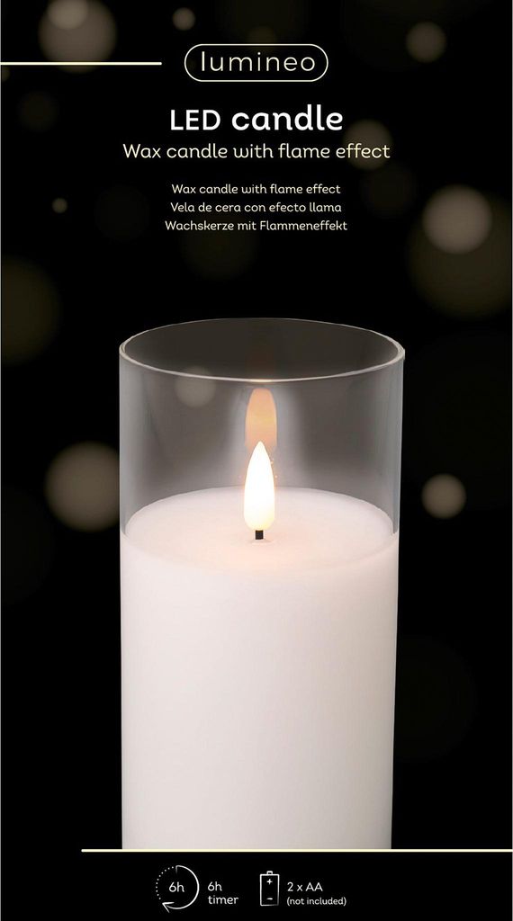 Candela LED in vetro con funzione timer 7,5x15cm bianco Immagine del prodotto 