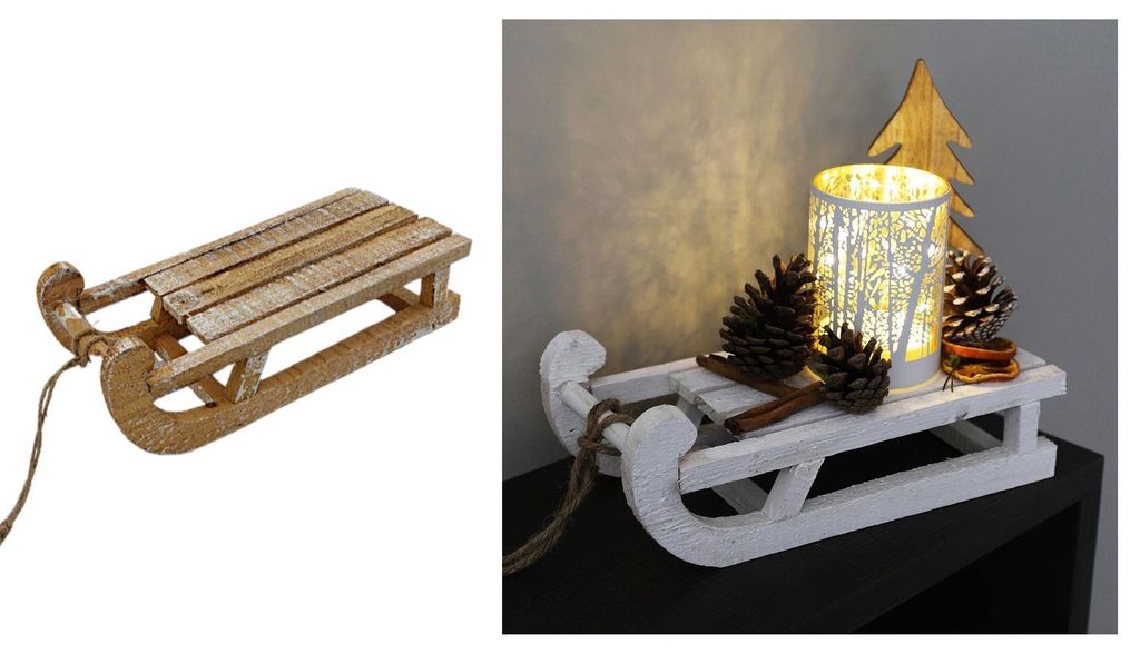 Schlitten aus Holz Dekoschlitten Holzschlitten Weihnachtsdeko Winterdeko 31x14cm
