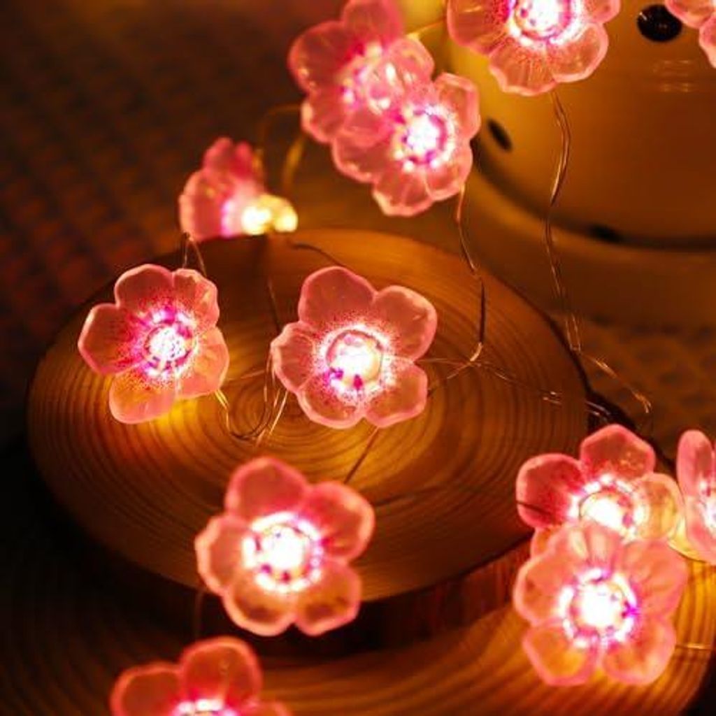 LED Lichterkette Blumen, Lichterketten Batterie mit Timer, 20 LED 2M Kirschblüten Lichterkette Frühling Deko, Batteriebetrieben Dekorative Lichte...