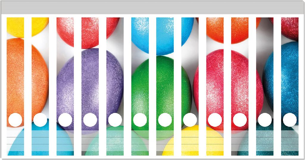 Wallario Ordnerrücken Sticker, selbstklebend für schmale Ordner, 12 Stück, Motiv Bunte Oster-Eier in Nahaufnahme mit kräftigen Farben