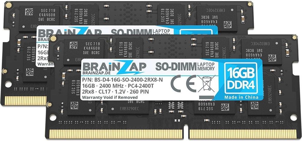 BRAINZAP 32GB DDR4 RAM SO-DIMM PC4-2400T 2Rx8 2400 MHz 1.2V CL17 Notebook Laptop Arbeitsspeicher (2x 16GB)