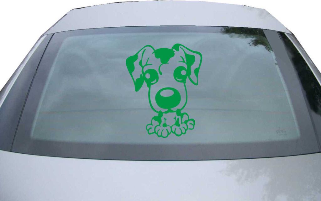 Indigos UG - Aufkleber Heckscheibe & Motorklappe DE6311 - grün - 600x485 mm - funny dog - John - Auto Scheiben Fenster Heckklappe Tuning Racing JD...