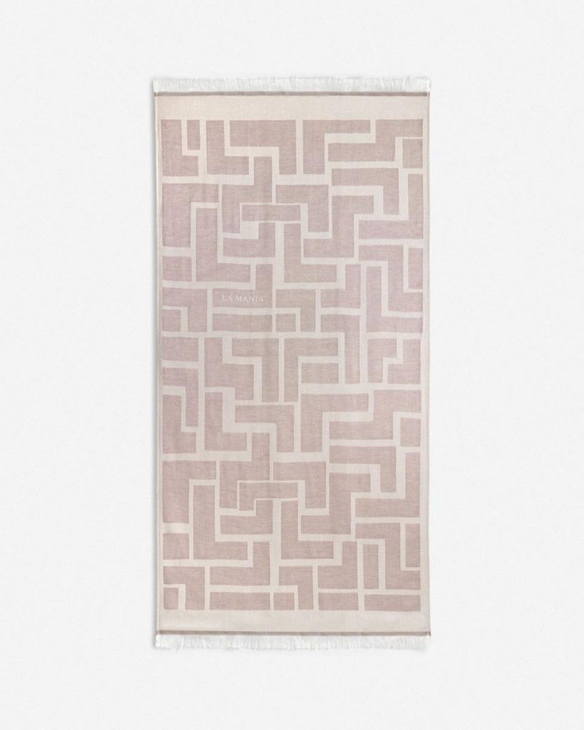 Pareo Noce Strandtuch Hellbeige mit geometrischem Muster und kurzen Fransen