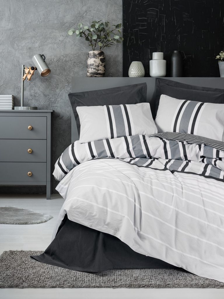 L'Essentiel Linge de Maison, Nobby - Anthracite, Anthrazit, Ranforce Doppel-Bettbezug-Set, 100 % BAUMWOLLE RANFORCE, 200 x 220 cm