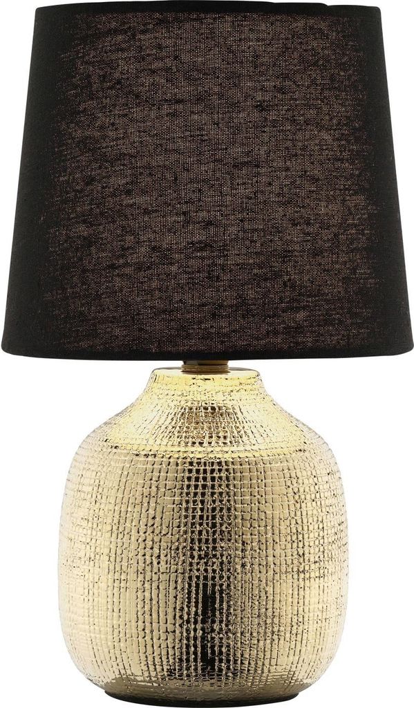 Tischlampe - Goldgelb - Schwarz - Stoffschirm - Keramik - H 28,5 cm