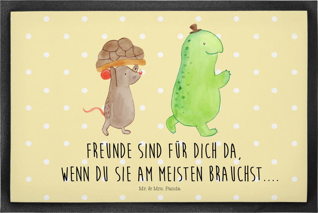 Mr. & Mrs. Panda Fussmatte Schildkröte Maus 40 x 60 cm - Gelb Pastell - Geschenk, Beste Freunde, Freundinnen, Hilfe, Schmutzmatte, Schmutzfangmatt...