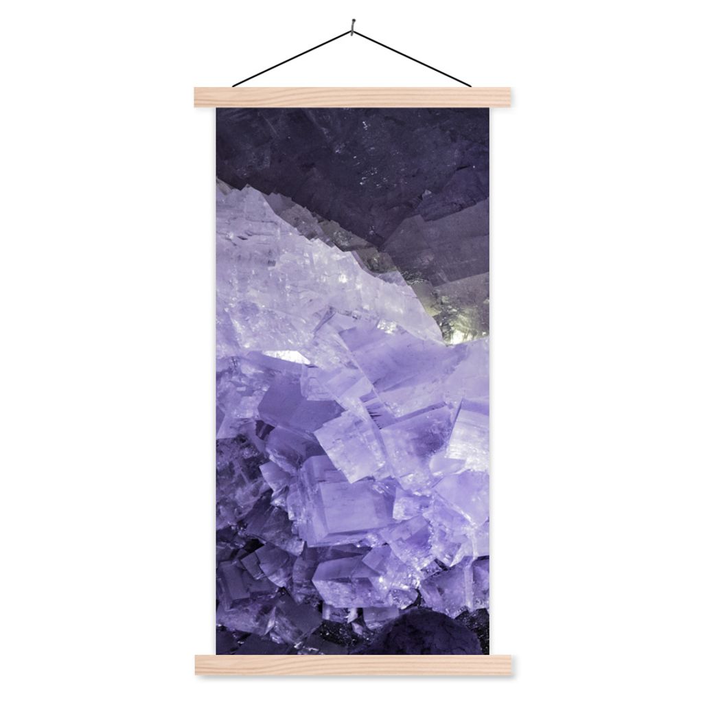 MuchoWow Textilposter Naturstein - Lila - Kristalle 60x120 cm mit holzfarbenen Rahmen - Holz