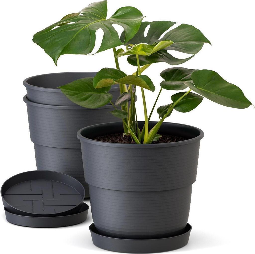 Plastard Blumentöpfe Milano 3er Set Ø 16 cm Anthrazit mit Untersetzer