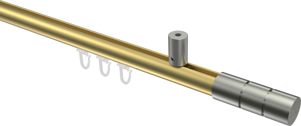 Interdeco Innenlaufstange / Gardinenstange mit Innenlauf Messing-Optik / Edelstahl-Optik, Typ Sonius Elanto (Rillenzylinder) Deckenmontage, 20 mm ...