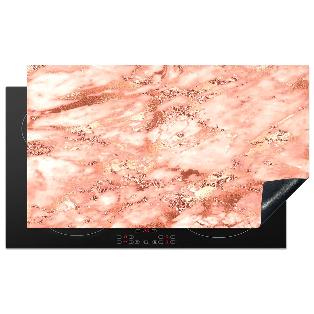 KitchenYeah Herdabdeckplatte Marmor - Glitzer - Roségold , 91x52cm, Küche Deko, Glaskeramikkochfeld Herdabdeckung, Abdeckplatte fùr Kochfeld