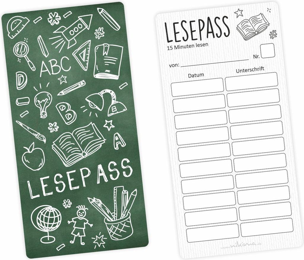 Lesepass Tafel Lesezeichen zum Lesen üben Grundschule - Anzahl 10 Stück