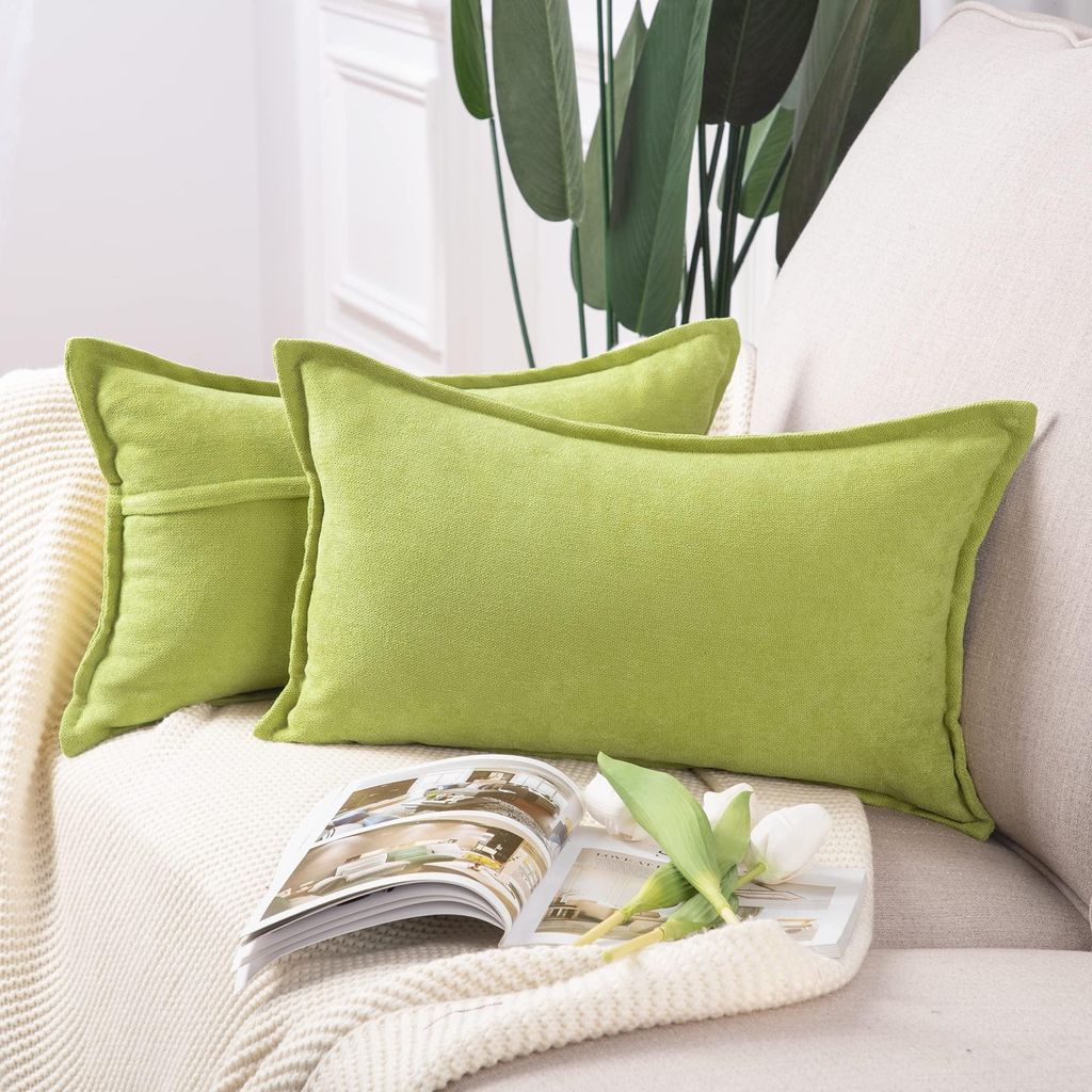 Set mit 2 dekorativen Chenille-Kissenbezügen, weiche Zierkissenbezüge für Sofa und Schlafzimmer, grün, 30 x 50 cm, rechteckig