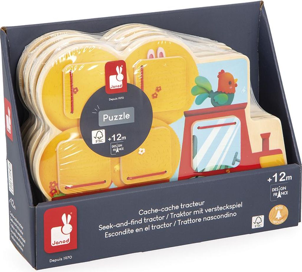 Janod Holzpuzzle - Traktor mit Klappen - Bauernhof Spielzeug