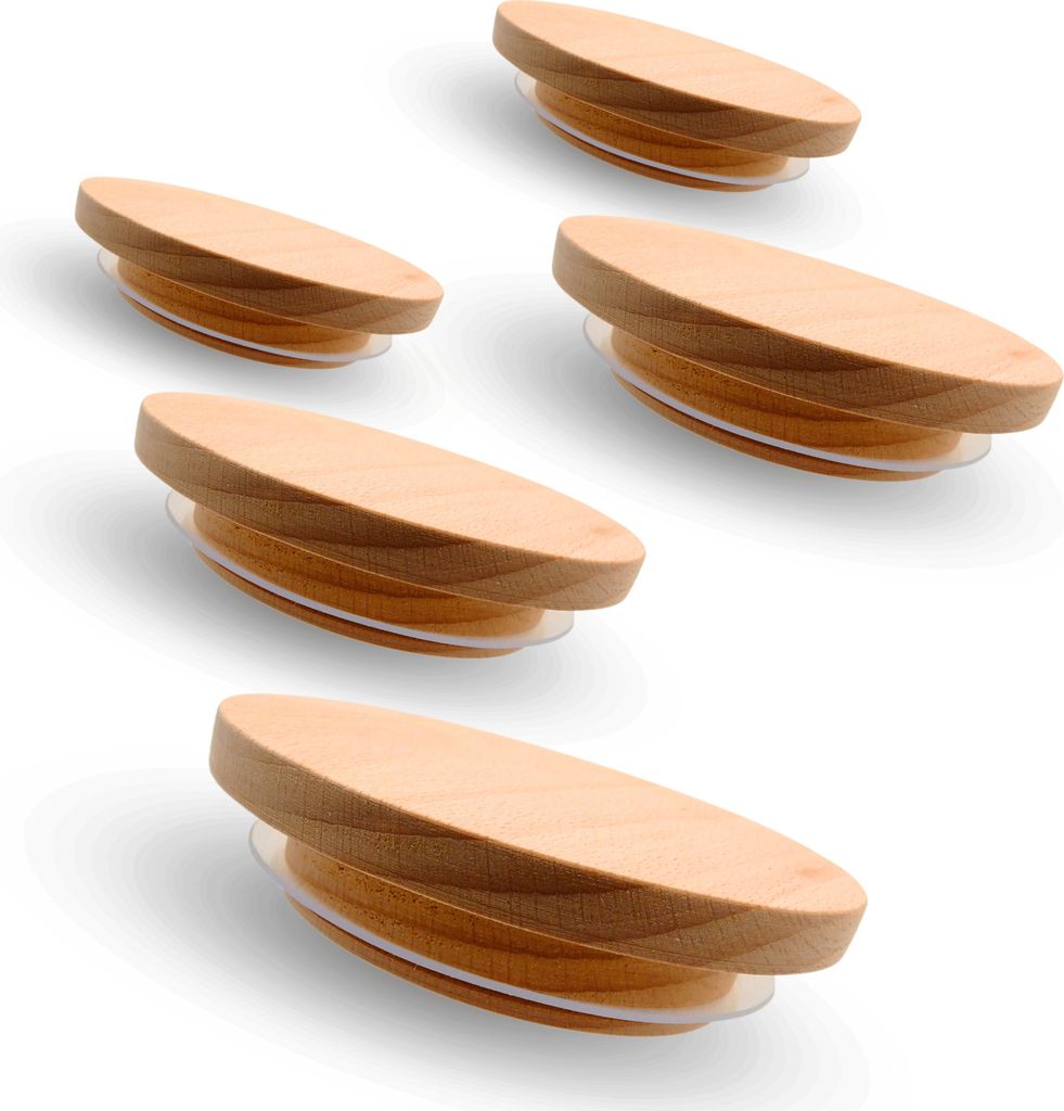 Holzdeckel mit Dichtung 93/68 mm x 5 Stück - Buche, Holzdeckel für ein Glas, Deckel Aus Holz, Holz Deckel