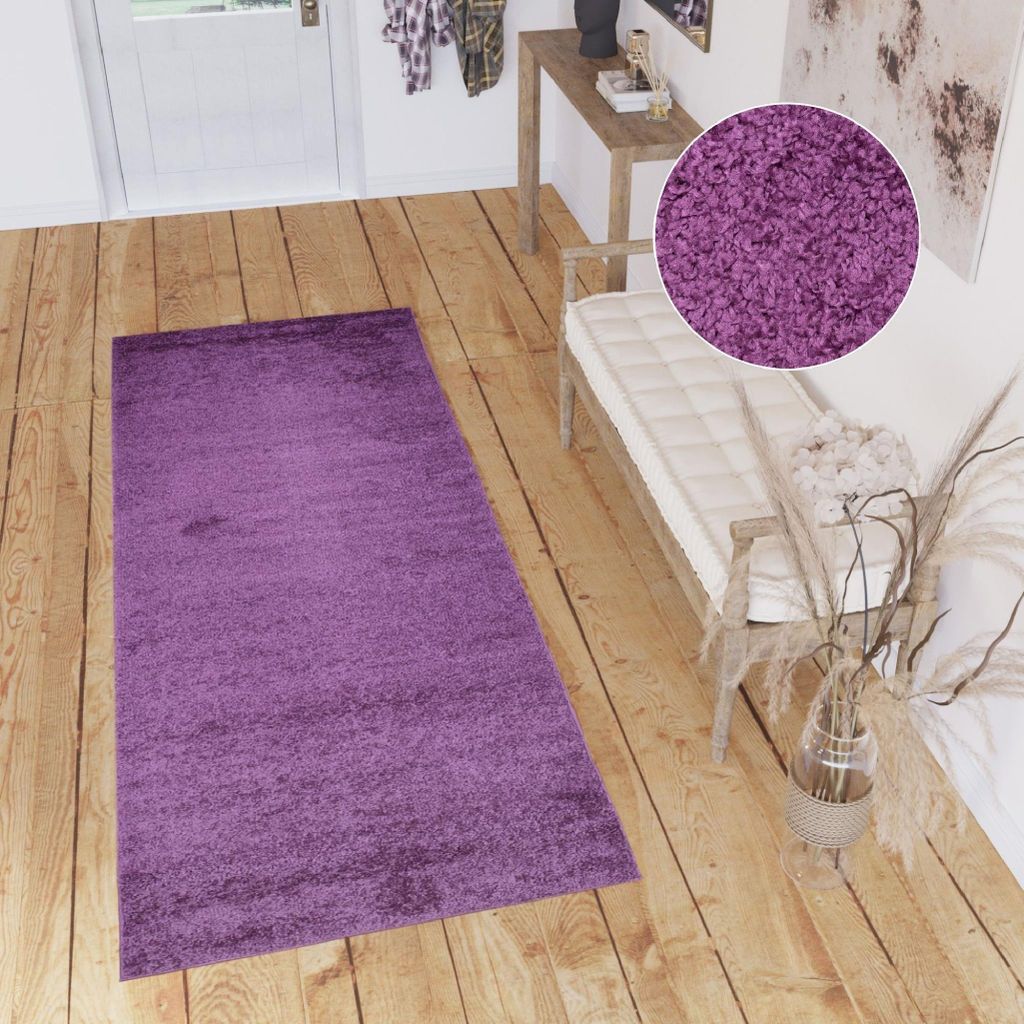 Läufer Shaggy Hochflor Langflor Lila Modern Wohnzimmer Schlafzimmer 100 x 470