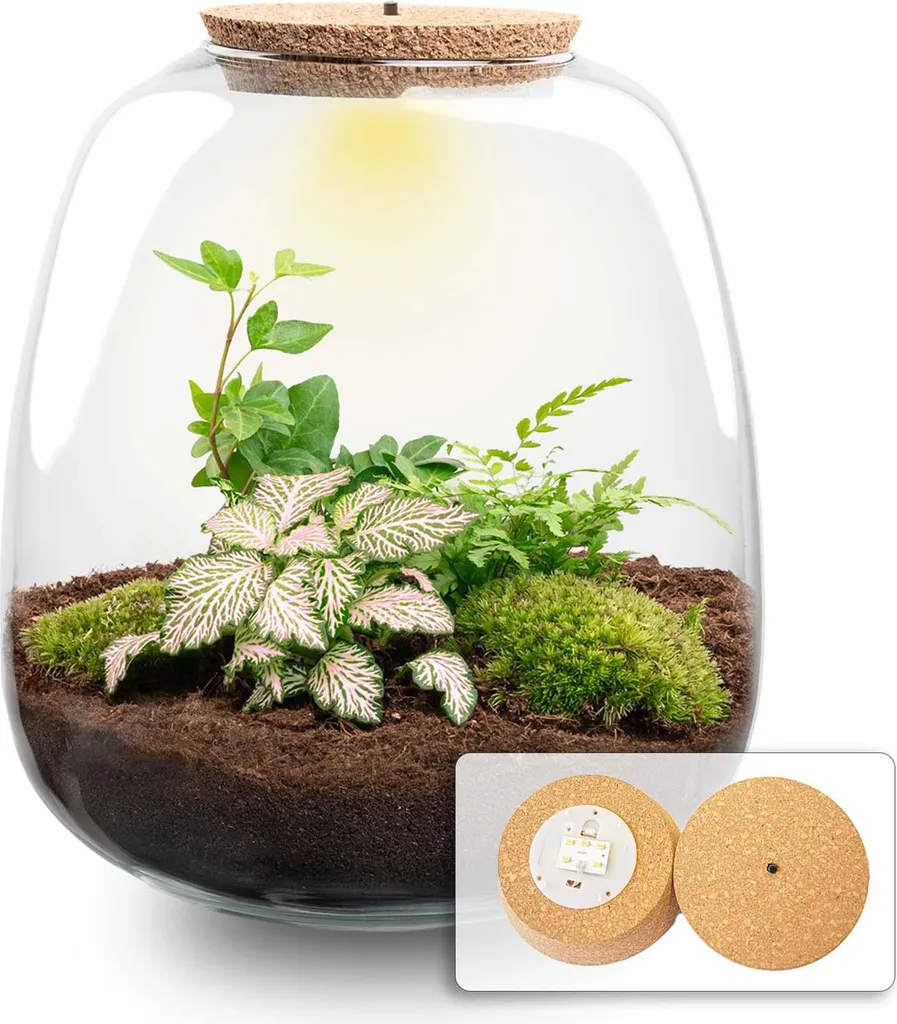 Terrarium DIY Facile LED - Solution Plante sans Entretien 25cm Rose
