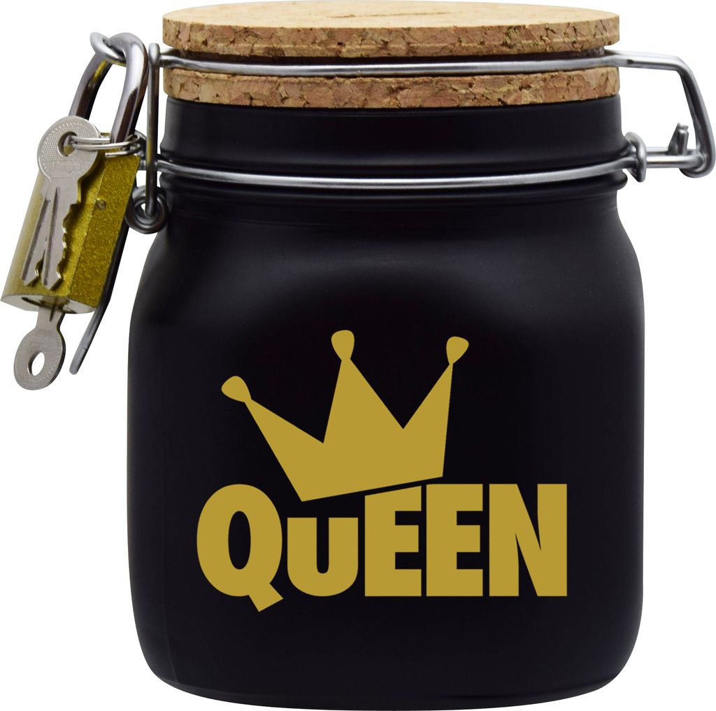 Spardose Geld Geschenk Ideen Queen Design2 Schwarz Größe M 0.75 Liter