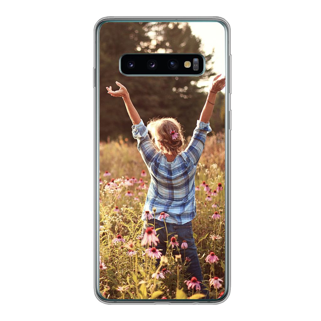 MuchoWow Handyhülle Schutzhülle Hülle für Samsung Galaxy S10 Frau - Blumen - Frühling Silikon Softcase Handy Hülle - Handytasche