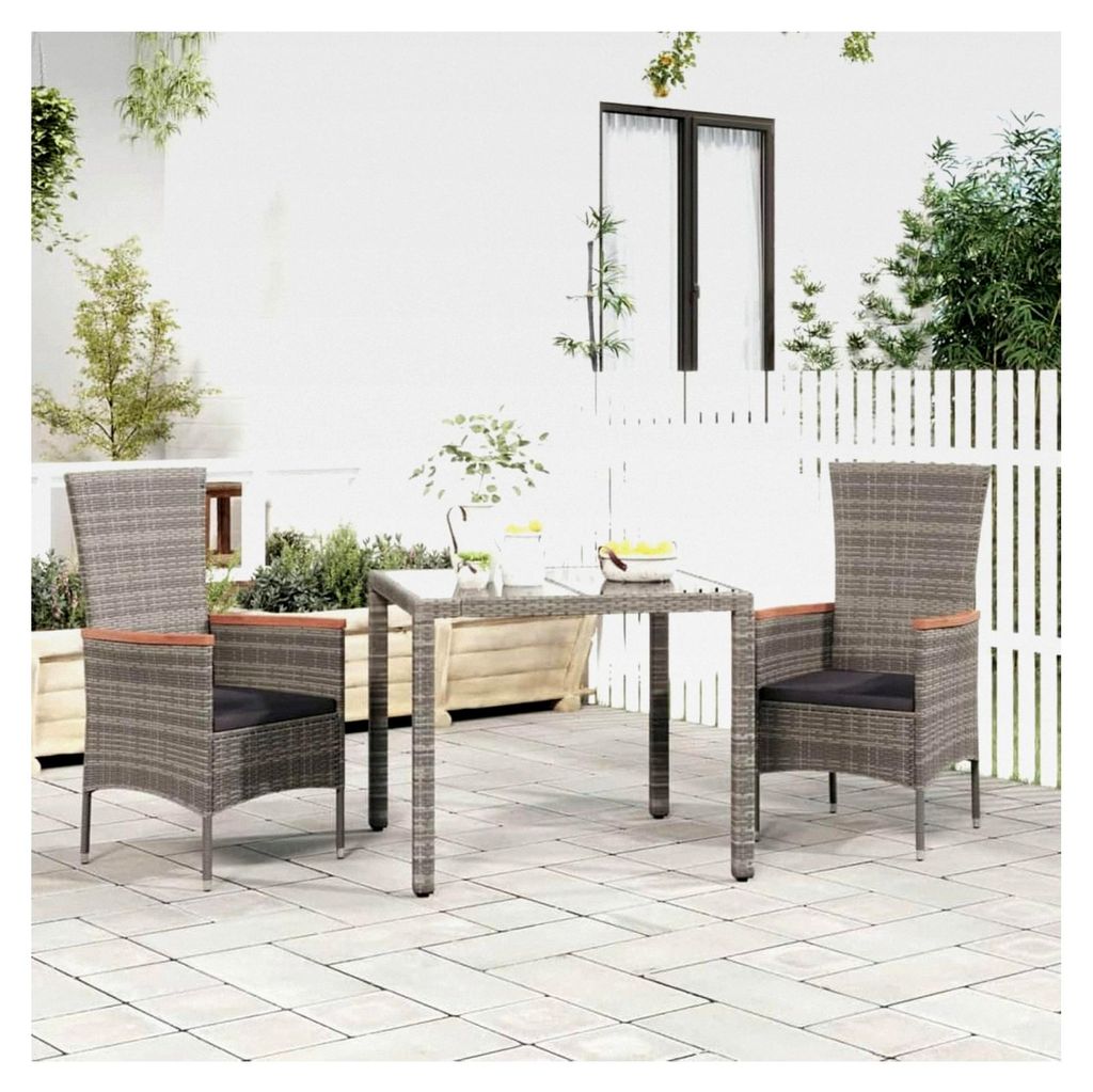 Gartenstühle mit Kissen, Gartensessel, Outdoor Gartenstühle, Terrassenstuhl, 2 Stück, Poly Rattan Grau