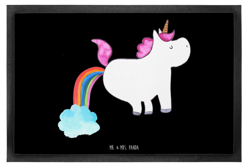 Mr. & Mrs. Panda Fussmatte Einhorn Pupsen 60 x 90 cm - Schwarz - Geschenk, Türvorleger, Gummimatte, Freundin, Regenbogen, Unicorn, Pups, Eingangsm...