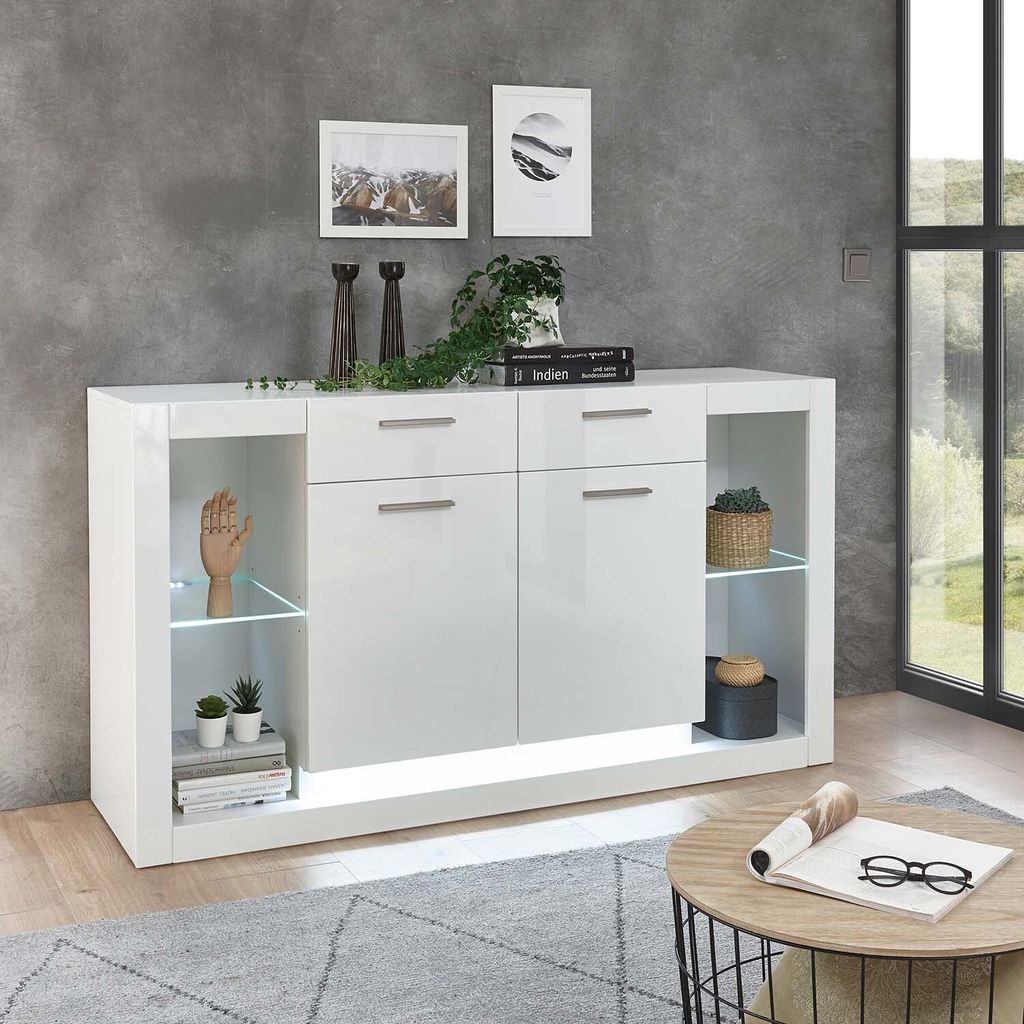 Sideboard Meran - Weiß Hochglanz mit LED-Beleuchtung