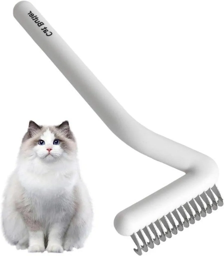 Brosse poils mi-longs pour petit chien et chat blanche, ergonomique