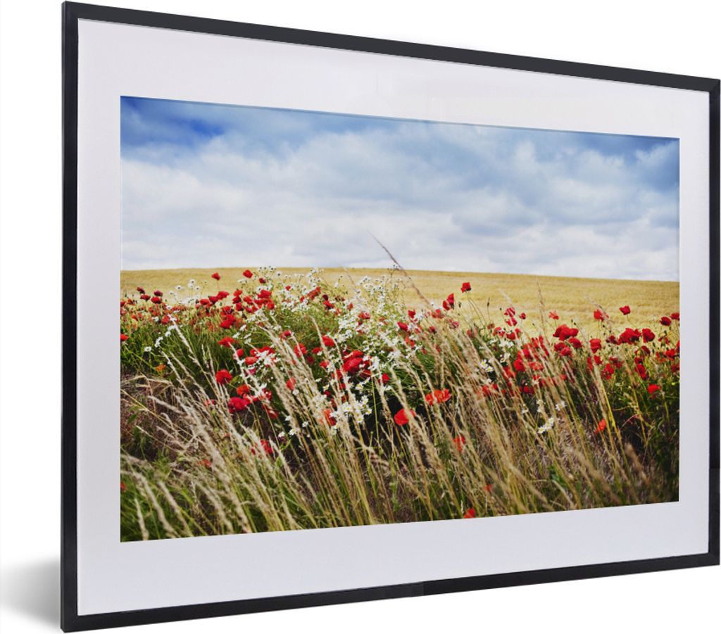 MuchoWow MuchoWow Gerahmtes Poster Wolken - Blumen - Rot 40x30 cm - Poster mit zchwarzem Bilderrahmen - Bilderrahmen - Poster im Rahmen