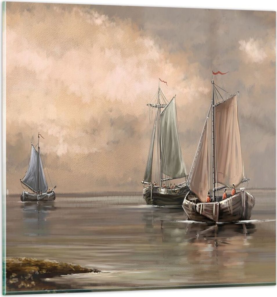 Bilder auf glas - Meer Boot Fischer - 70x70cm - Glasbilder - Wandbilder - Kunstdruck - zum Aufhängen bereit - Wanddekoration aus Glas - Glas Bilde...