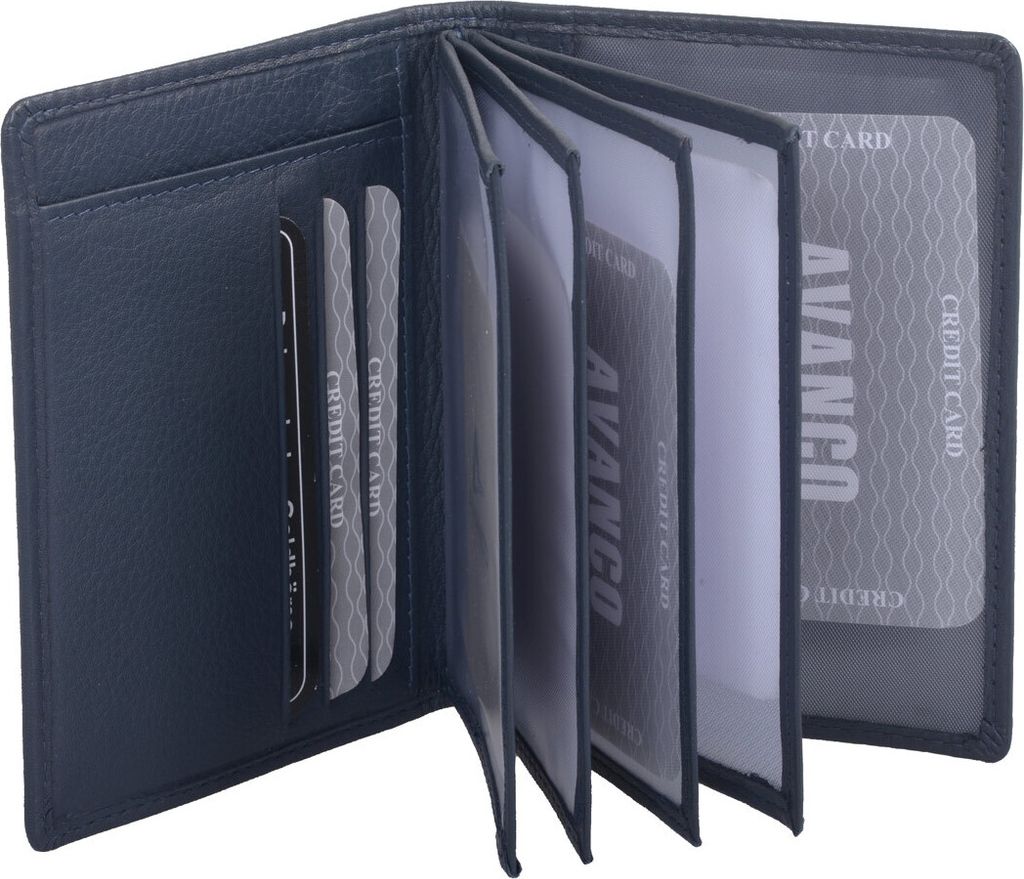 dunkelblaue Leder Ausweishülle Kartenetui mit Klarsichtfolien