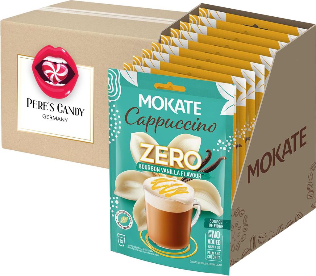 10er Pack MOKATE Cappuccino ZERO Bourbon Vanille - Ohne Zuckerzusatz Instant - 10x20g