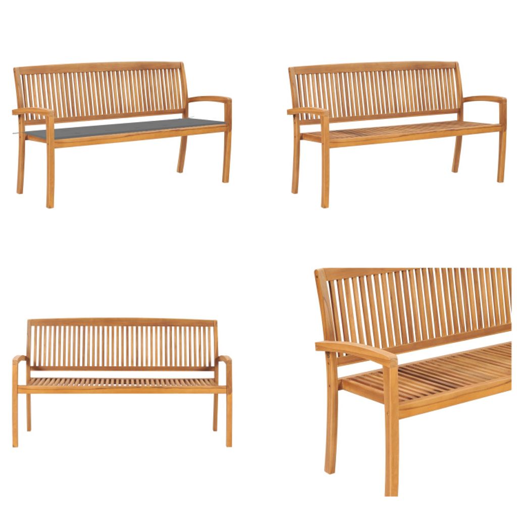 vidaXL Stapelbare Gartenbank mit Auflage 159 cm Massivholz Teak - Bank - Bänke - Gartenbank - Gartenbänke