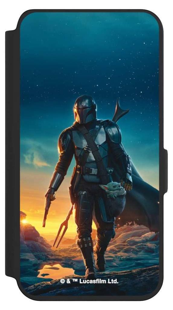 NIVOCASE Klapphülle für Samsung Galaxy S24 Handyhülle aus Kunst Leder NIVOflip schwarz Sonnenuntergang Star Wars The Mandalorian