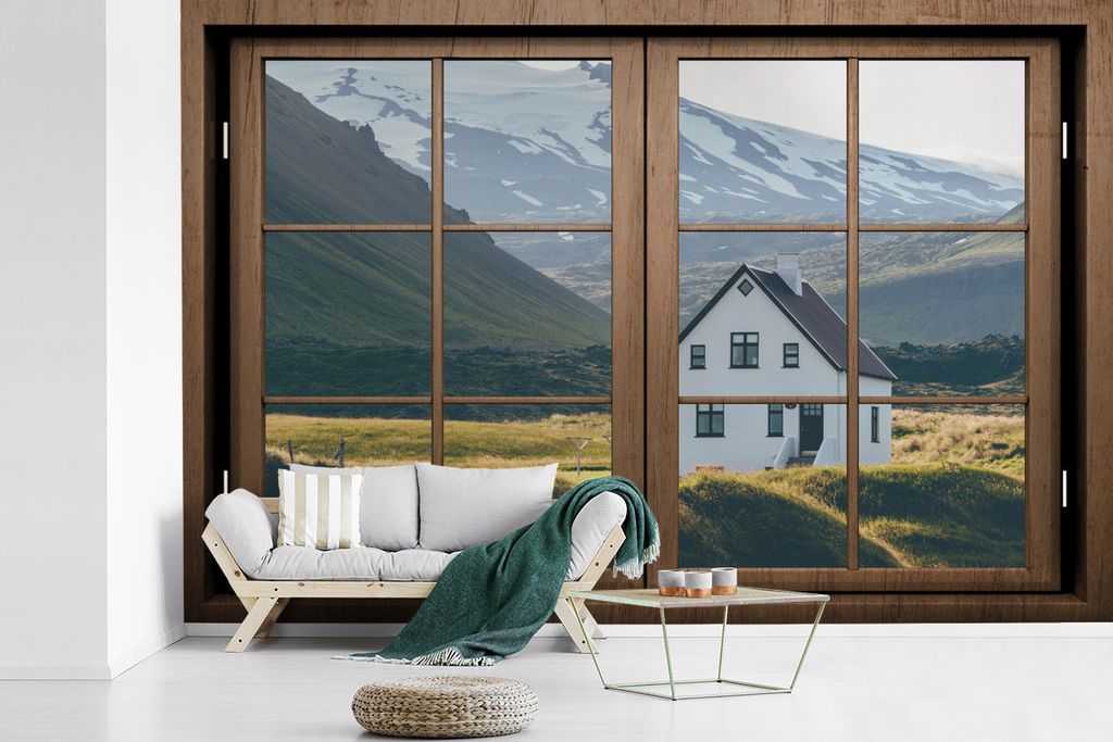 MuchoWow Fototapete für Wohnzimmer oder Schlafzimmer Wandtapete Vinyl Motivtapete Aussicht - Haus - Berg - 600x400 cm - Vinyltapeten
