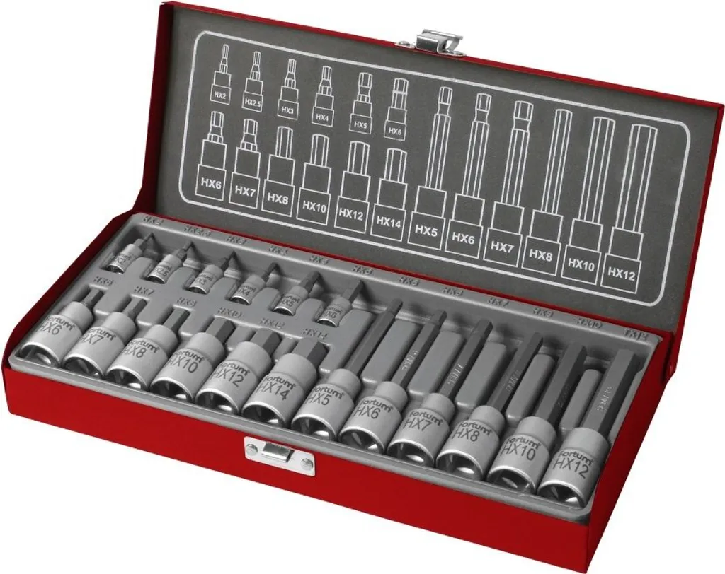 Douilles Chrome-Vanadium FORTUM 4700008 Robustes en Pack de 18