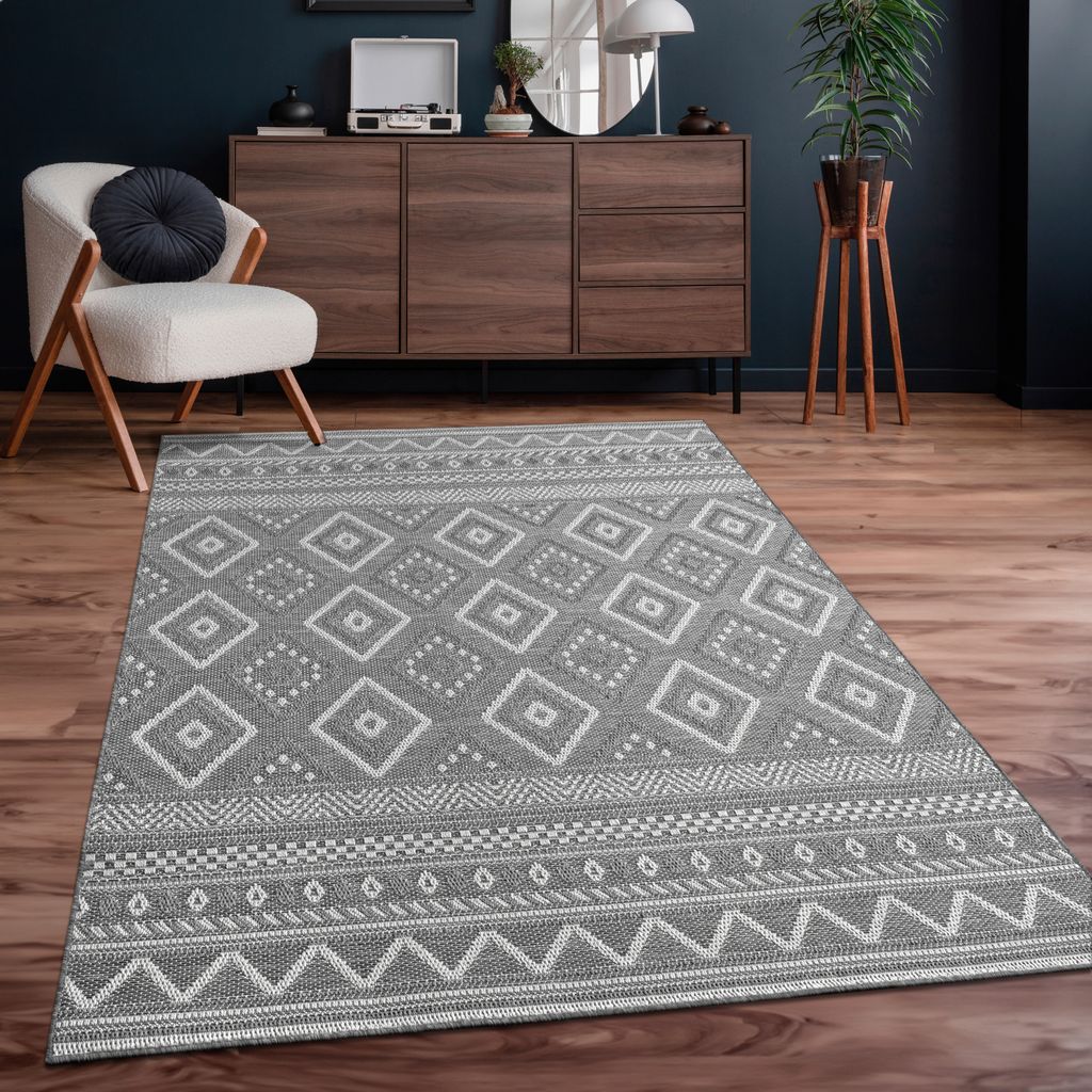 Outdoor Teppich Flachgewebe modern Boho Ethno wetterfest Außenbereich Grösse 80 cm Rund
