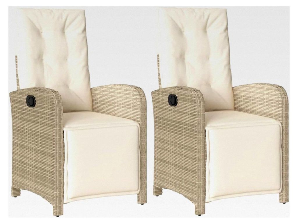 Gartensessel 2 Stück, Gartenstuhl mit Fußteil, verstellbare Rückenlehne, Relaxsessel, Gartenmöbel, Beige Poly Rattan