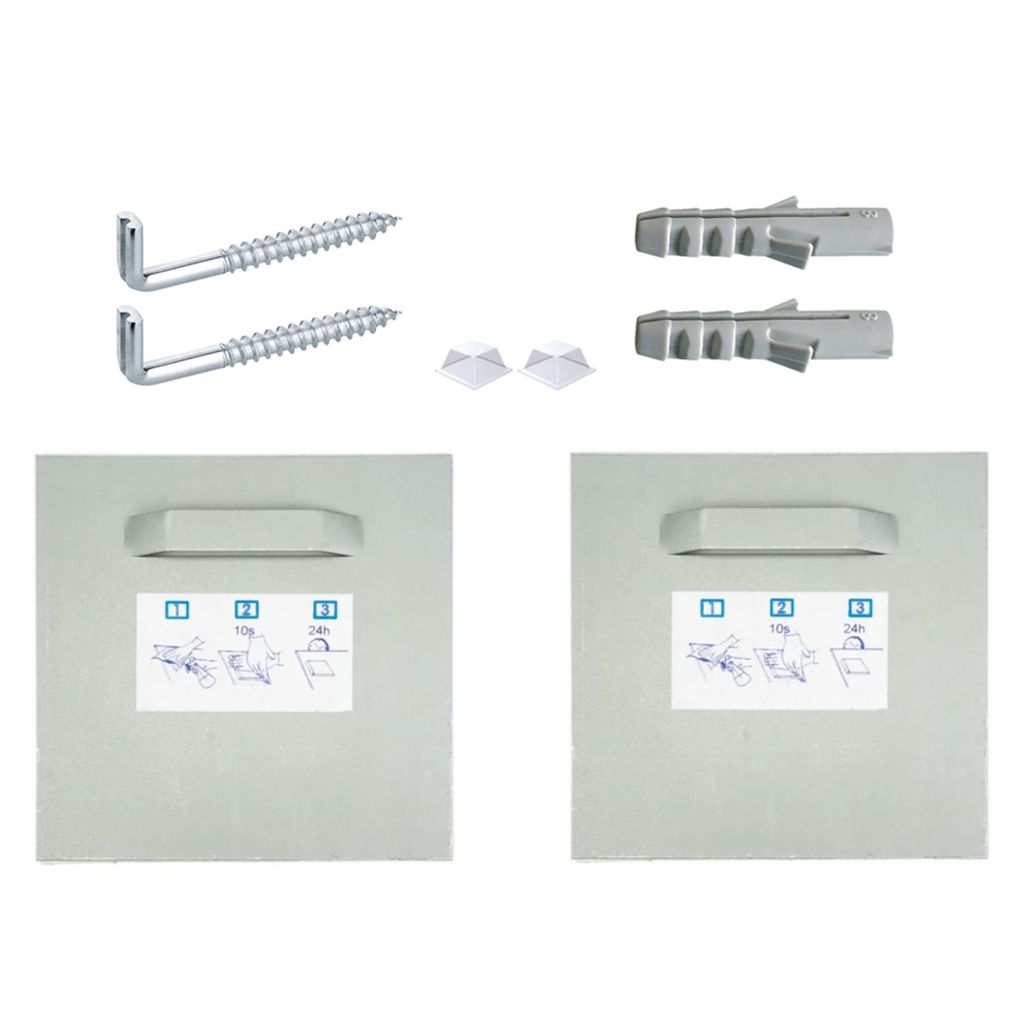 Selbstklebendes Befestigungsset Bilderhalter Haftbleche - 2x Halter 100x100mm + 2x Schraubhaken + 2x Silikonpuffer