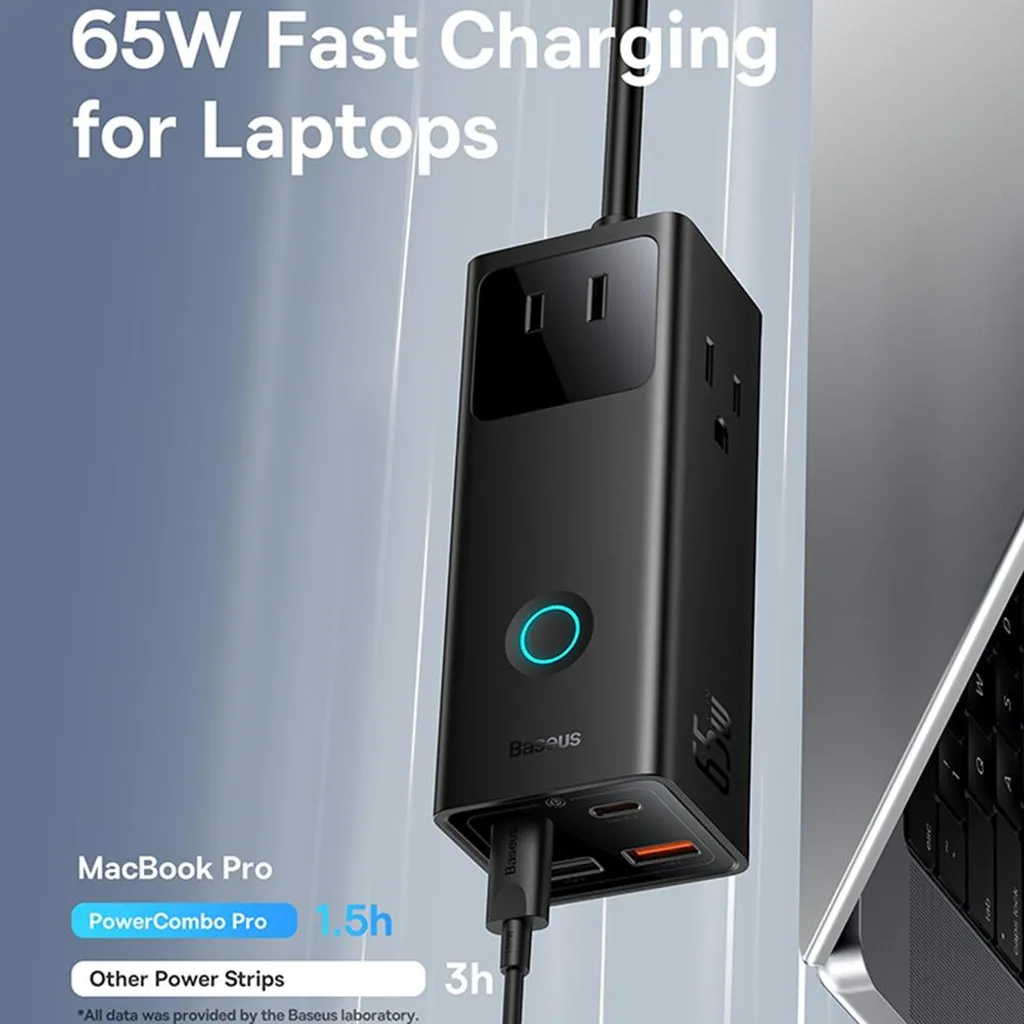 Multiprise USB-C 65W Baseus PowerCombo - Station de charge bureau noire