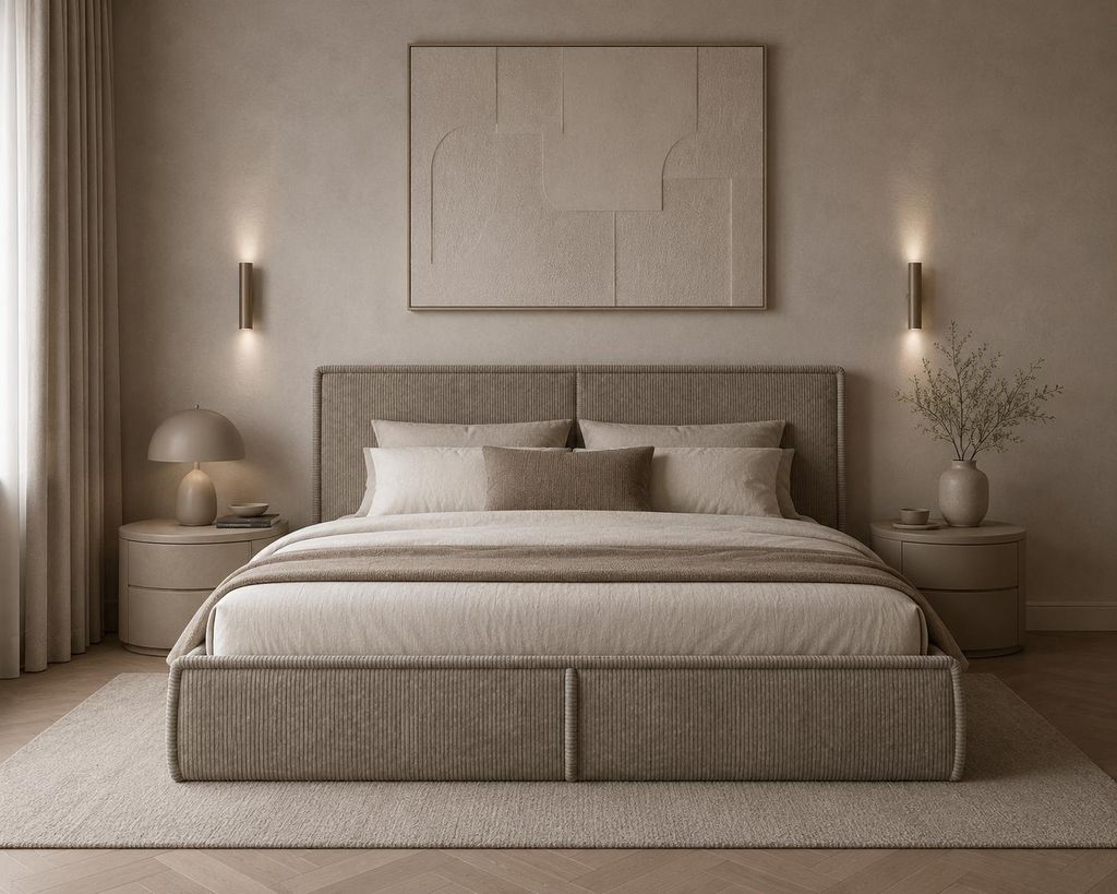 MOEBLO Polsterbett Bett 04 – Doppelbett mit Cord-Bezug, Produktbild 