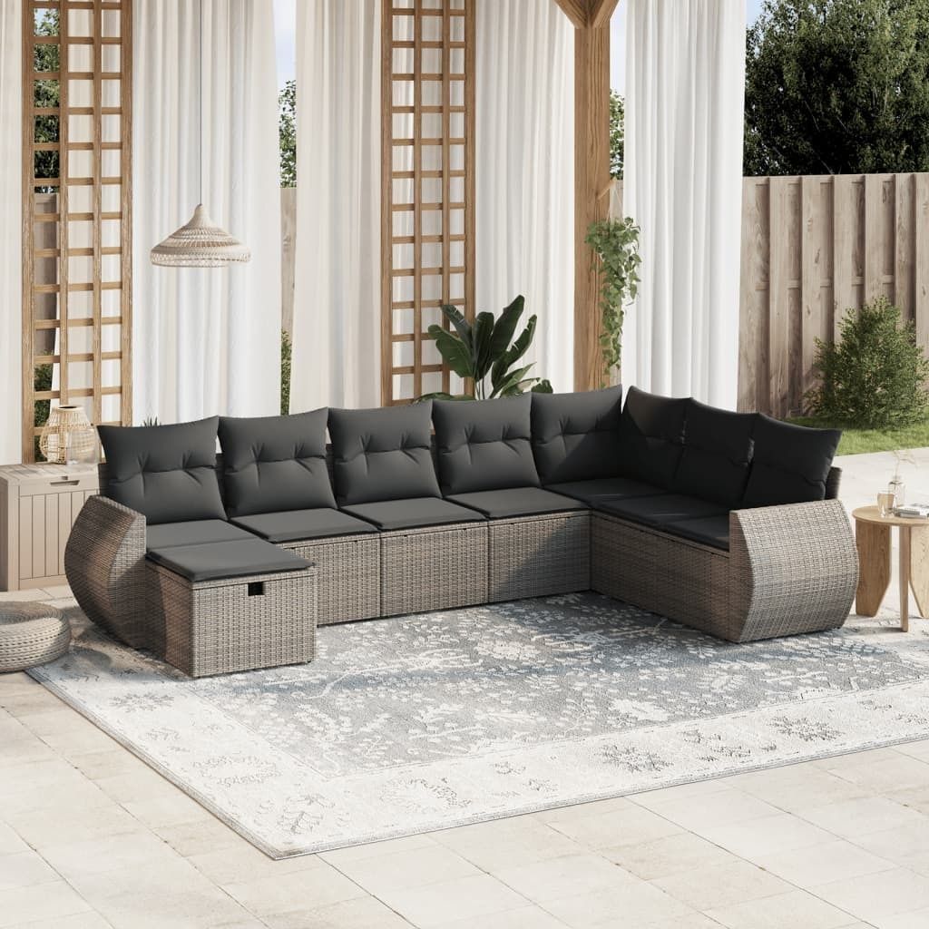 Maison Exclusive - 8-tlg. Garten-Sofagarnitur mit Kissen Grau Poly Rattan