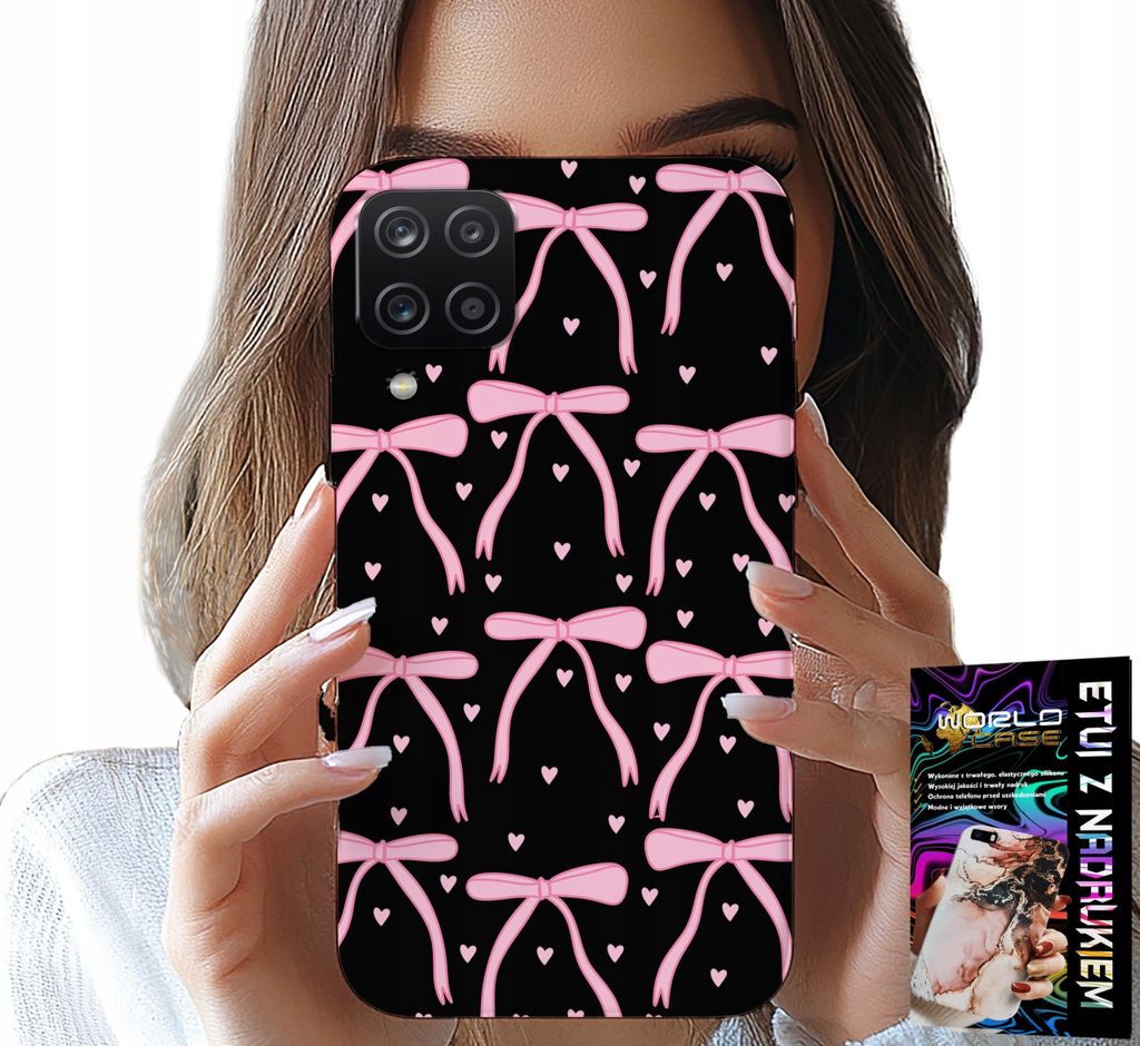 Etui Für Samsung Galaxy A22 5G - Schwarz Und Rosa Schleife Schleifen