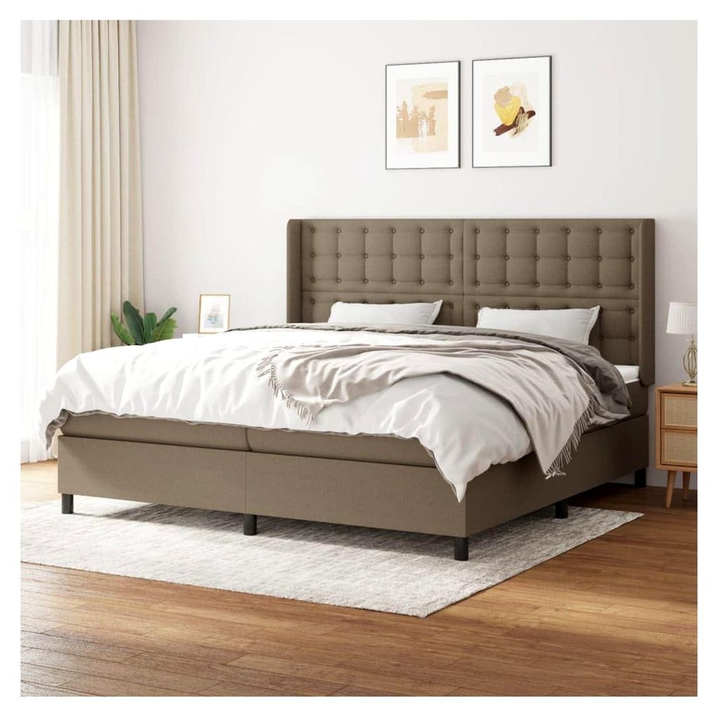 Lattenrost mit Matratze, Taupe, 200 x 200 cm, Stoff, Plattformbett mit Lattenhalter, einfache Montage für Schlafzimmer, Erwachsene