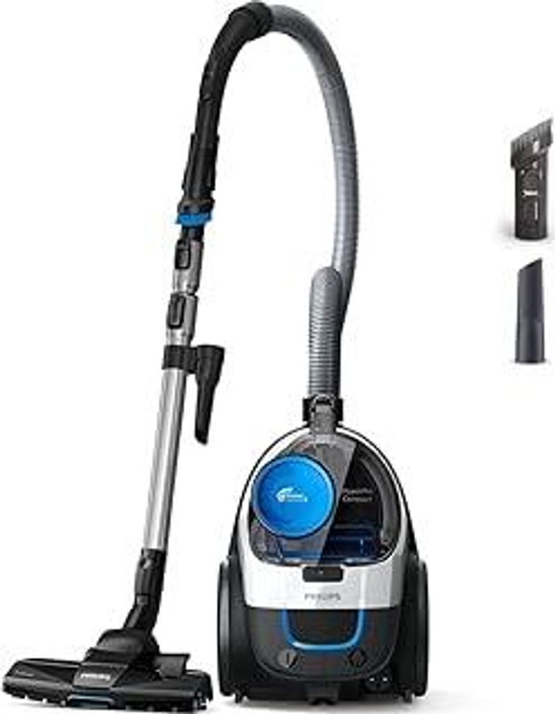 PHILIPS PowerPro Compact Staubsauger – Leicht, Beutellos, 750 W Saugleistung, TriActive Düse Für Hartböden und Teppich, Allergy H13 HEPA-Filte...