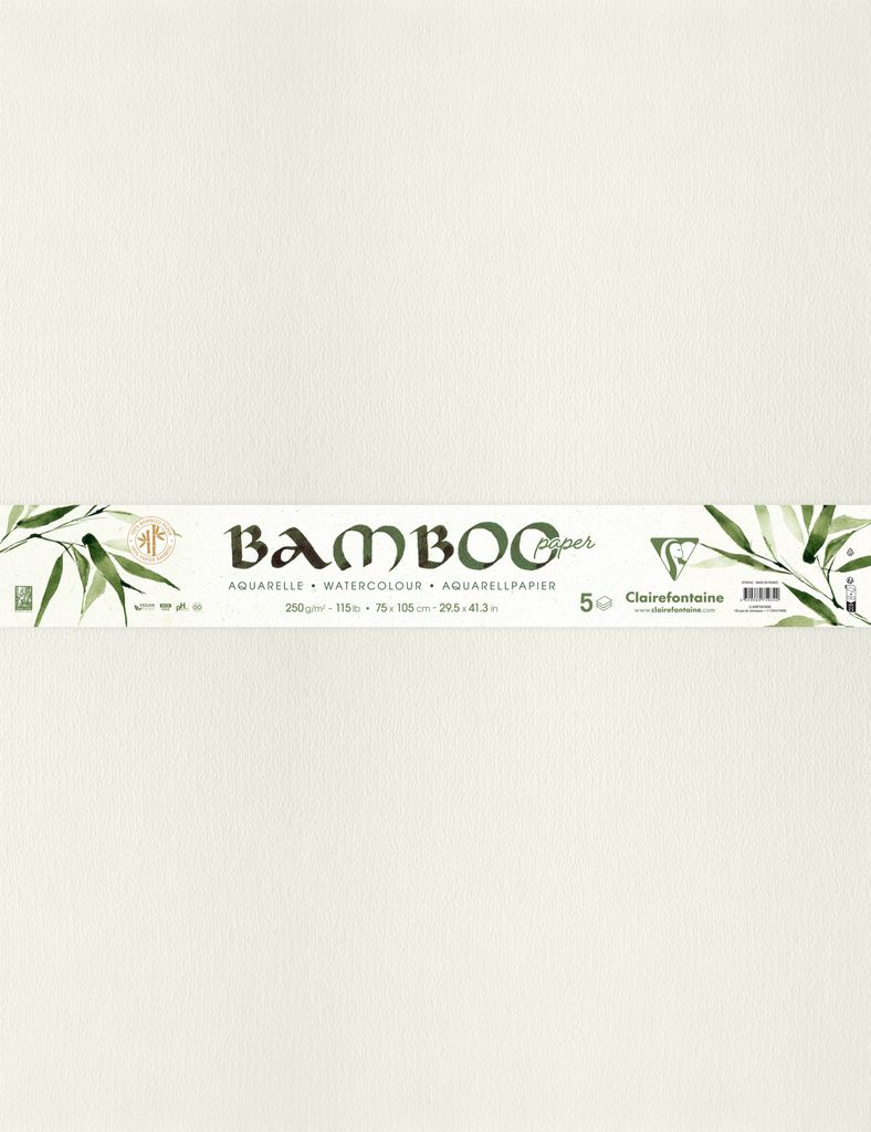Clairefontaine Bamboo, Packung mit 5 Bogen Bambuspapier, 75x105 cm, 250g 975934C