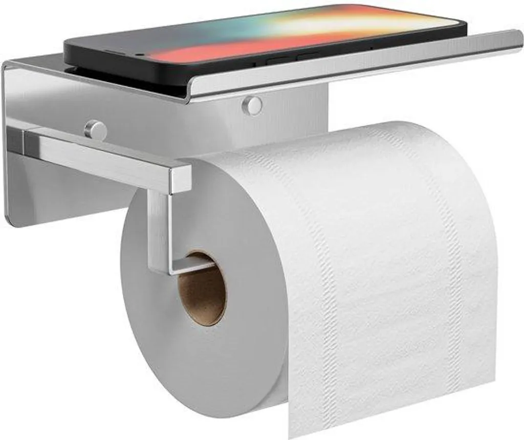 Porte-papier toilette adhésif inox argent : fini les trous au mur