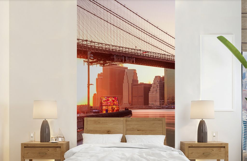 MuchoWow Fototapete für Wohnzimmer oder Schlafzimmer Wandtapete Vinyl Motivtapete New York - Brooklyn - Brücke - 120x240 cm - Hintergrundbild