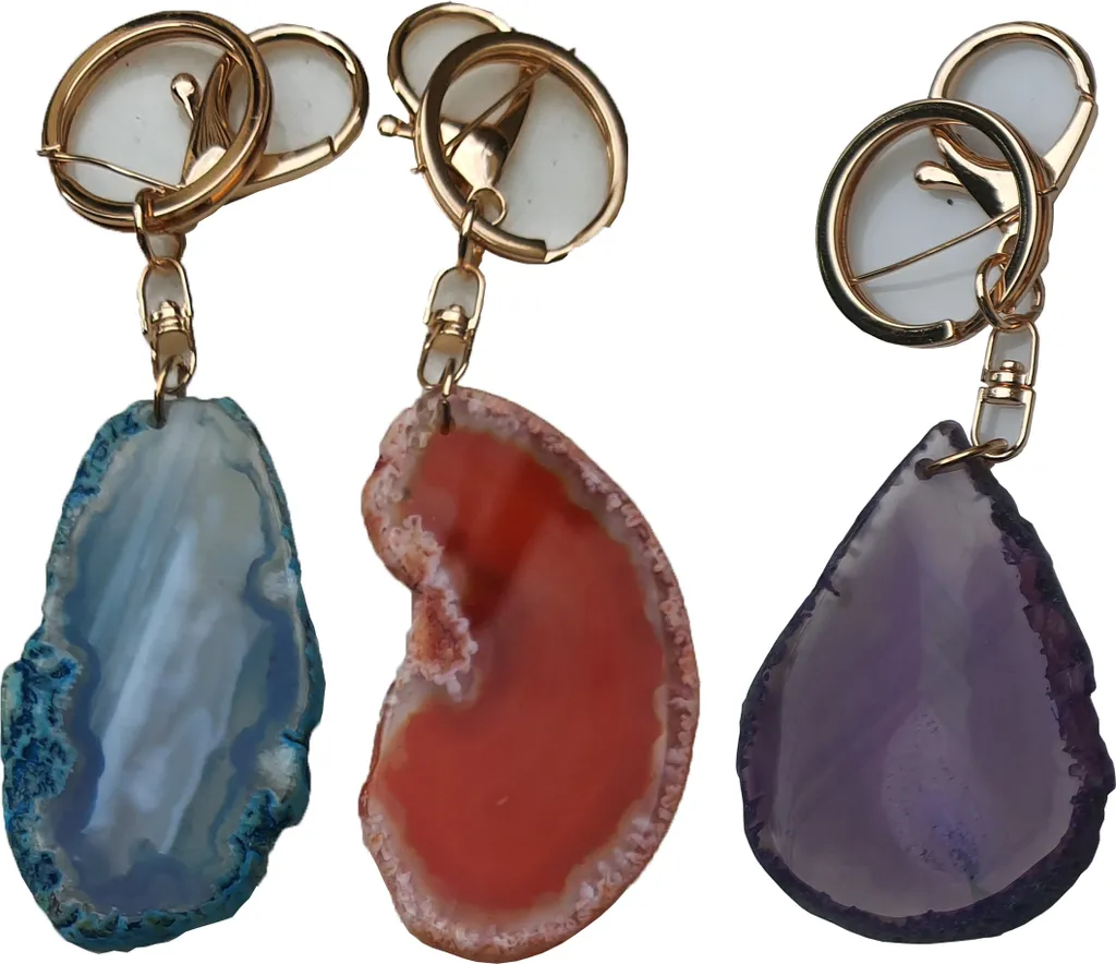 Idea Regalo Set 3 Portachiavi Agata Naturale Segni Zodiacali e Chakra
